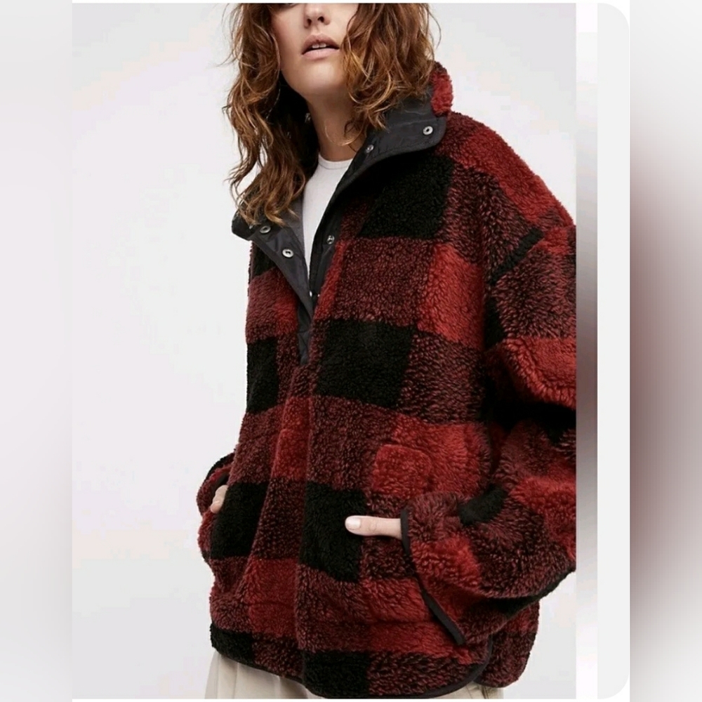 Free People Oh So Cozy Plaid Pullover M/L